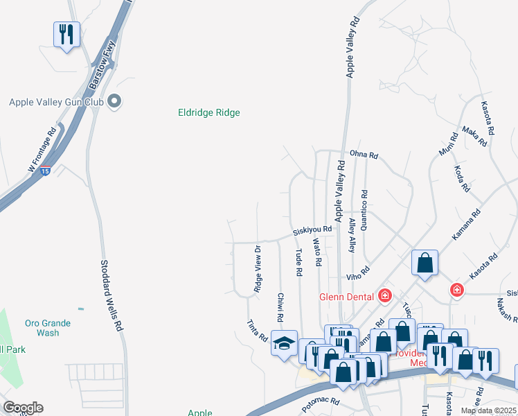 map of restaurants, bars, coffee shops, grocery stores, and more near 16383 Ridge View Drive in Apple Valley