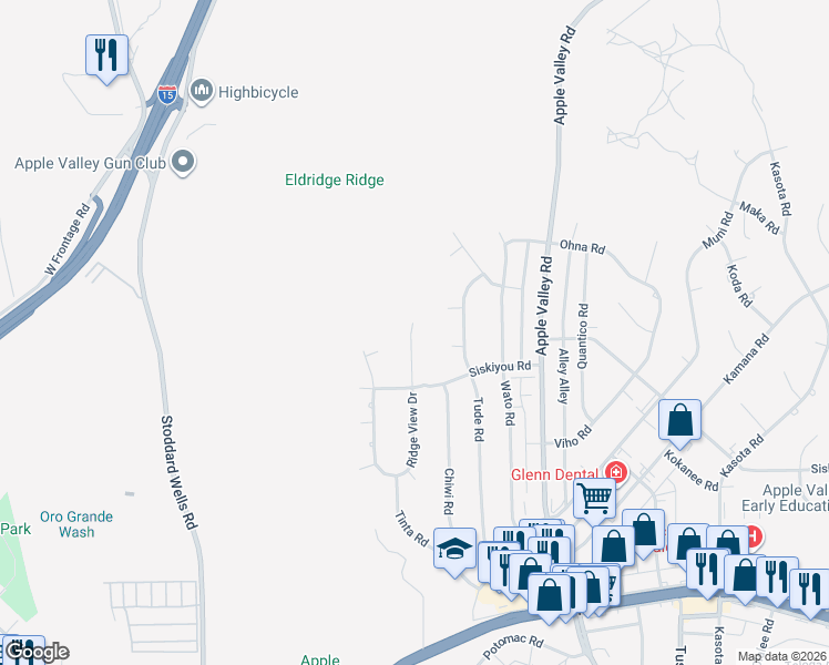 map of restaurants, bars, coffee shops, grocery stores, and more near 16382 Ridge View Drive in Apple Valley