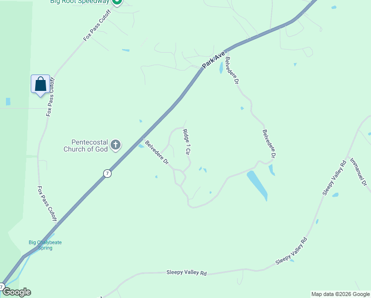 map of restaurants, bars, coffee shops, grocery stores, and more near 207 Ridge 1 Circle in Hot Springs