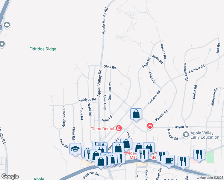 map of restaurants, bars, coffee shops, grocery stores, and more near 16426 Viho Court in Apple Valley