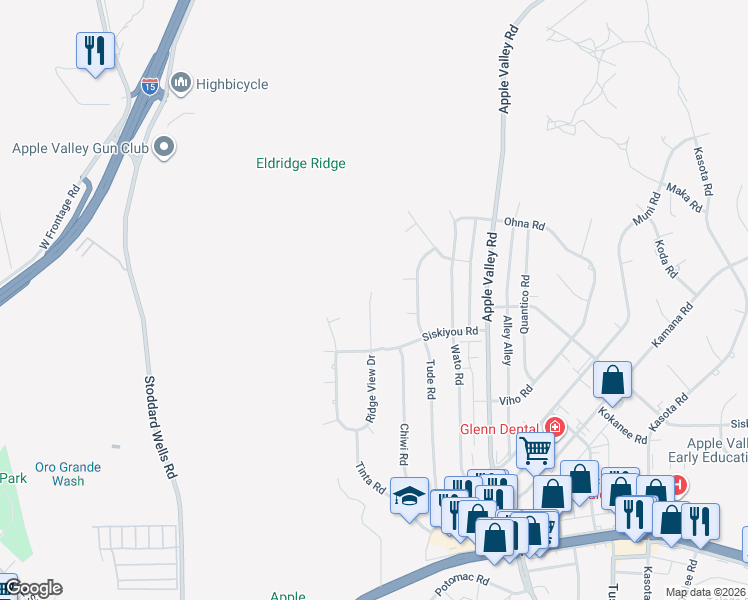 map of restaurants, bars, coffee shops, grocery stores, and more near 16382 Ridge View Drive in Apple Valley