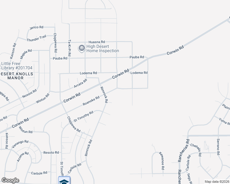 map of restaurants, bars, coffee shops, grocery stores, and more near 19689 Roanoke Road in Apple Valley