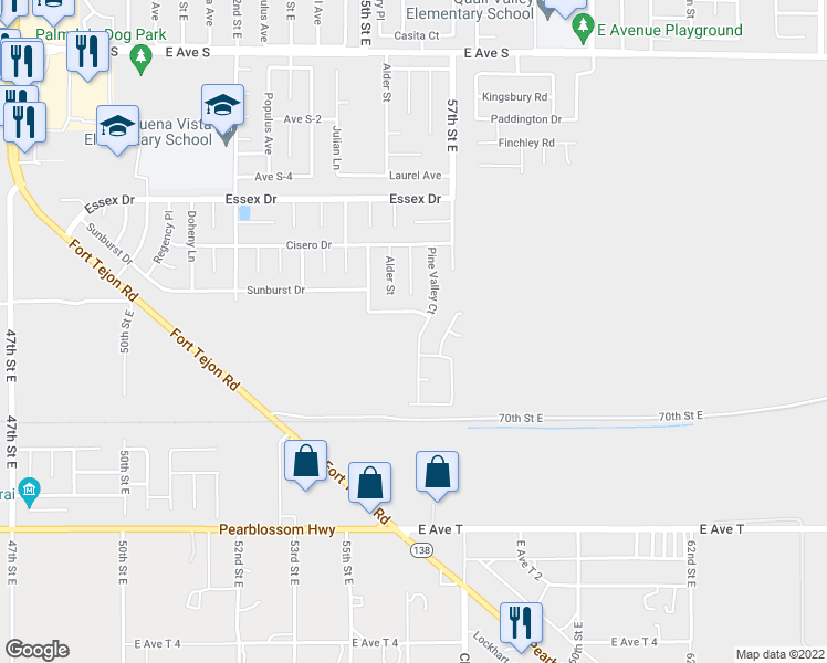 map of restaurants, bars, coffee shops, grocery stores, and more near 36663 Pine Valley Court in Palmdale