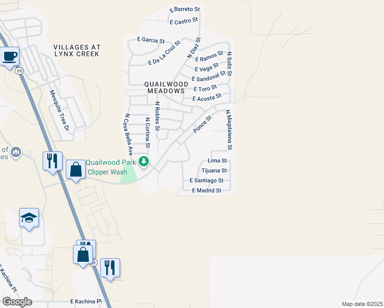 map of restaurants, bars, coffee shops, grocery stores, and more near 469 La Paz Street in Prescott Valley