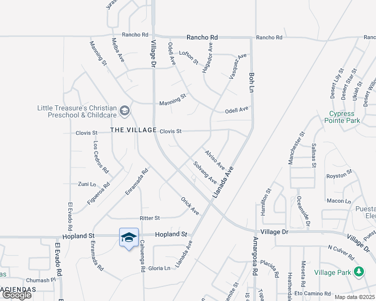 map of restaurants, bars, coffee shops, grocery stores, and more near 16423 Solvang Avenue in Victorville