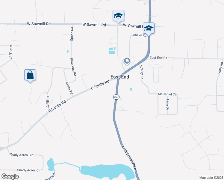 map of restaurants, bars, coffee shops, grocery stores, and more near 21922 Arch Street in Little Rock