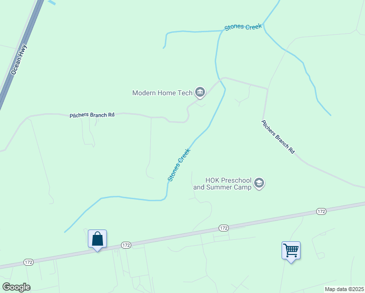 map of restaurants, bars, coffee shops, grocery stores, and more near 320 Pilchers Branch Road in Holly Ridge