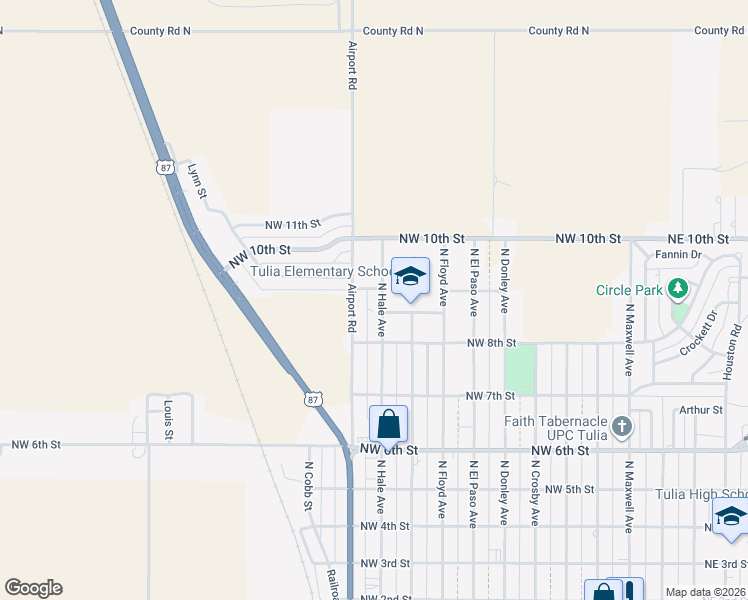 map of restaurants, bars, coffee shops, grocery stores, and more near 938-998 North Hale Avenue in Tulia
