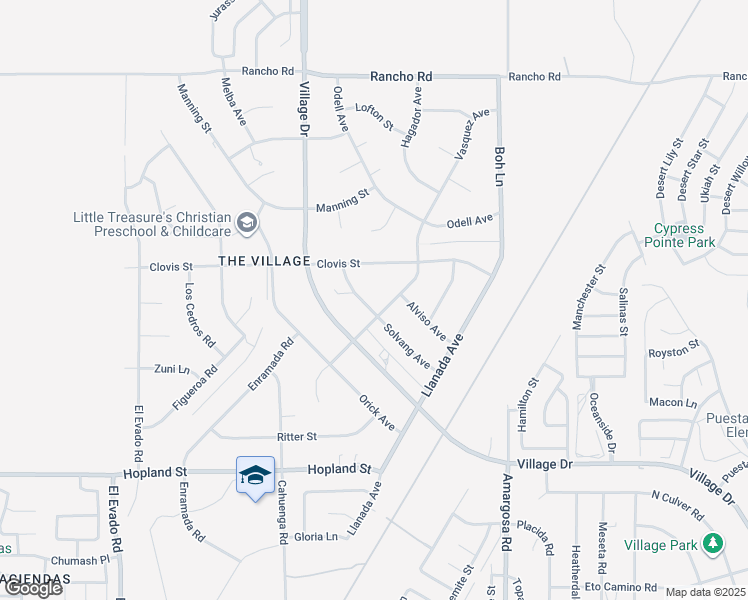 map of restaurants, bars, coffee shops, grocery stores, and more near 16423 Solvang Avenue in Victorville