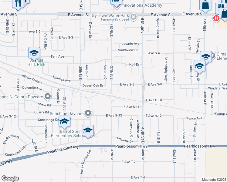 map of restaurants, bars, coffee shops, grocery stores, and more near 36748 James Place in Palmdale