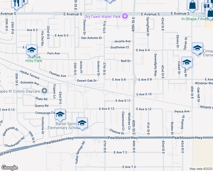 map of restaurants, bars, coffee shops, grocery stores, and more near 36748 James Place in Palmdale