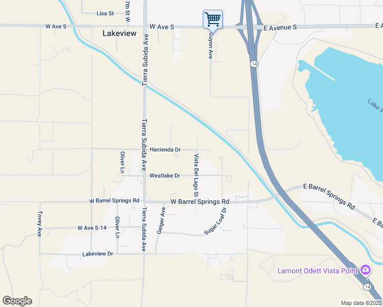 map of restaurants, bars, coffee shops, grocery stores, and more near 410 Hacienda Drive in Palmdale