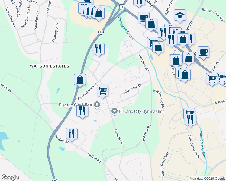 map of restaurants, bars, coffee shops, grocery stores, and more near 112 Addis Circle in Anderson