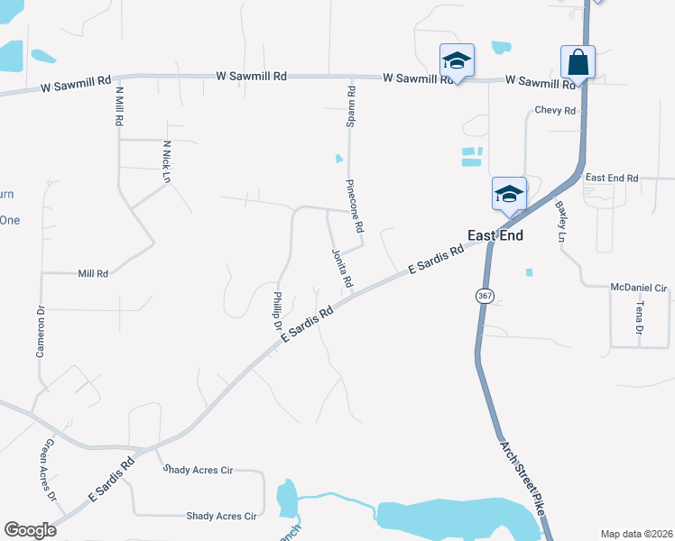 map of restaurants, bars, coffee shops, grocery stores, and more near 22001 Jonita Road in Little Rock