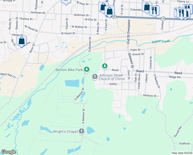 map of restaurants, bars, coffee shops, grocery stores, and more near 103 Johnson Street in Benton