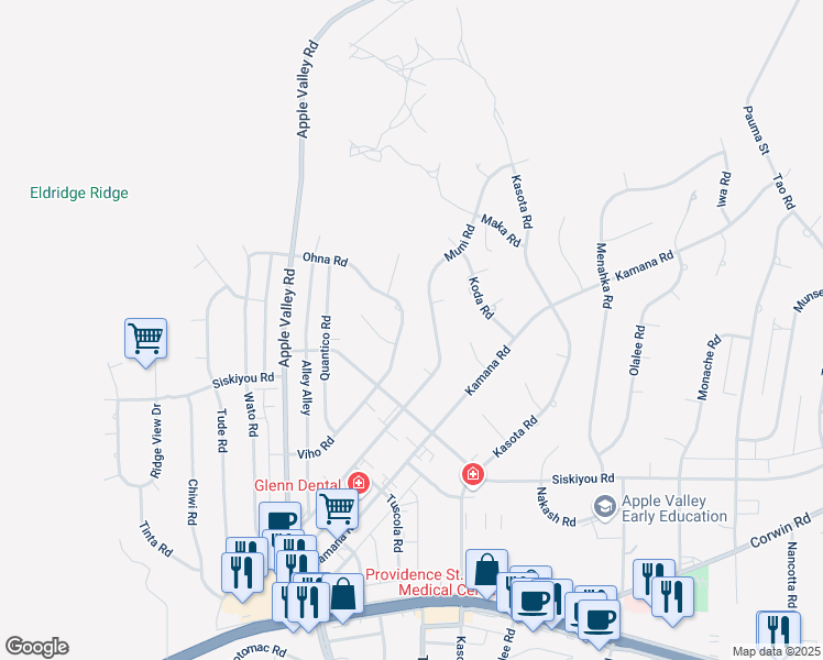 map of restaurants, bars, coffee shops, grocery stores, and more near 16405 Viho Road in Apple Valley