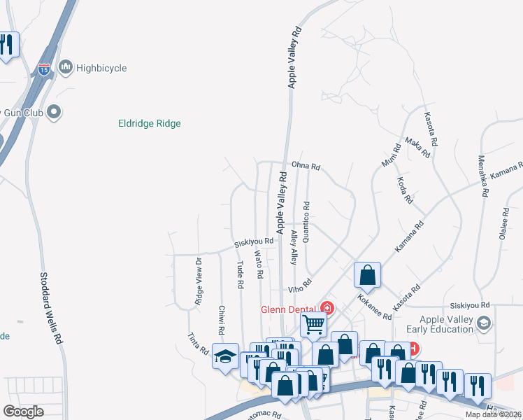 map of restaurants, bars, coffee shops, grocery stores, and more near 3 Alley Alley in Apple Valley