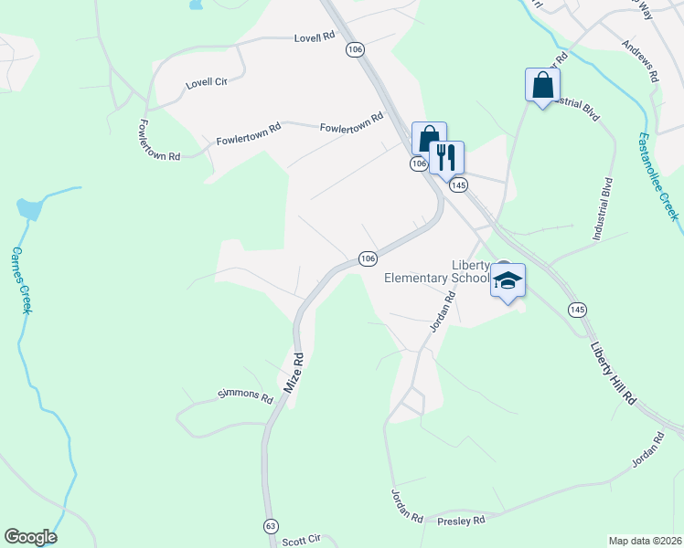 map of restaurants, bars, coffee shops, grocery stores, and more near 1412 Mize Road in Toccoa