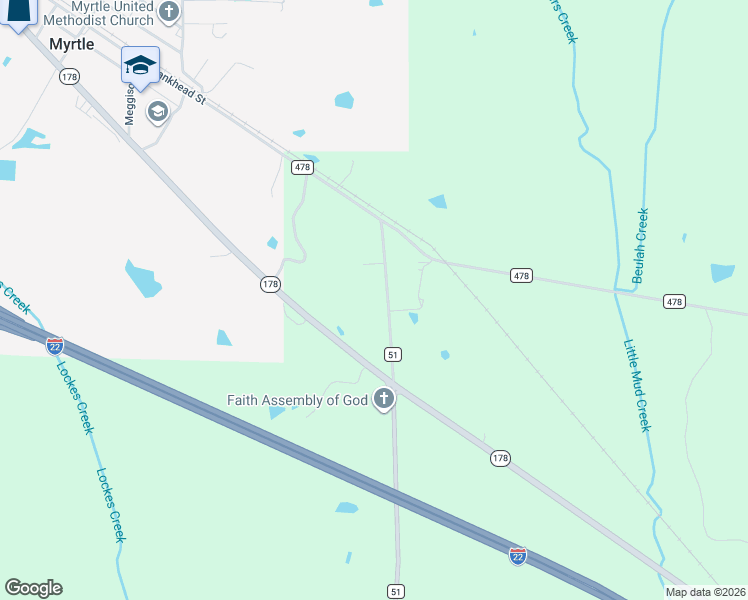 map of restaurants, bars, coffee shops, grocery stores, and more near 1609 County Road 51 in Myrtle