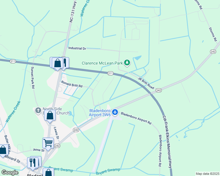 map of restaurants, bars, coffee shops, grocery stores, and more near 148 Todd Britt Road in Bladenboro