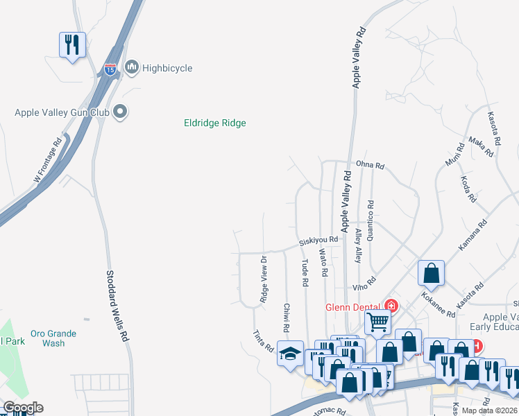 map of restaurants, bars, coffee shops, grocery stores, and more near 16382 Ridge View Drive in Apple Valley