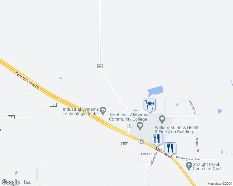 map of restaurants, bars, coffee shops, grocery stores, and more near 4228 County Road 47 in Section