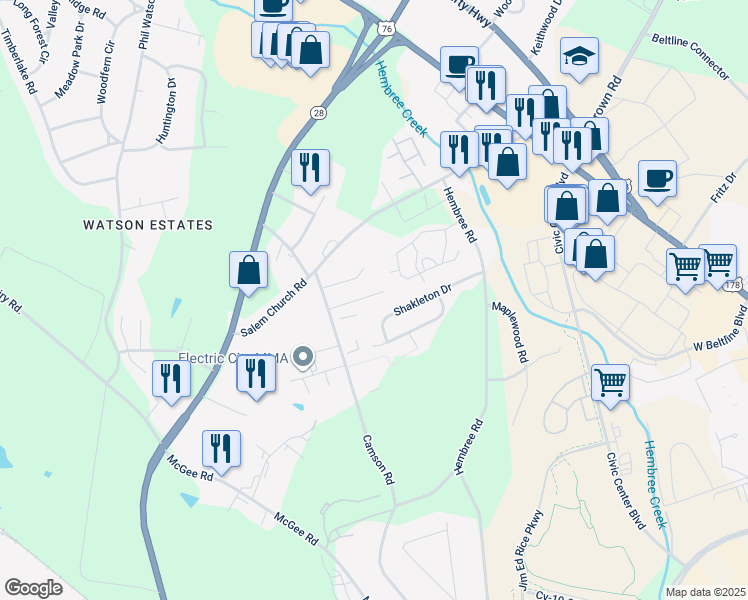 map of restaurants, bars, coffee shops, grocery stores, and more near 112 Addis Circle in Anderson
