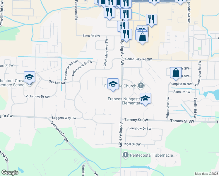 map of restaurants, bars, coffee shops, grocery stores, and more near 1105 Trenton Drive Southwest in Decatur