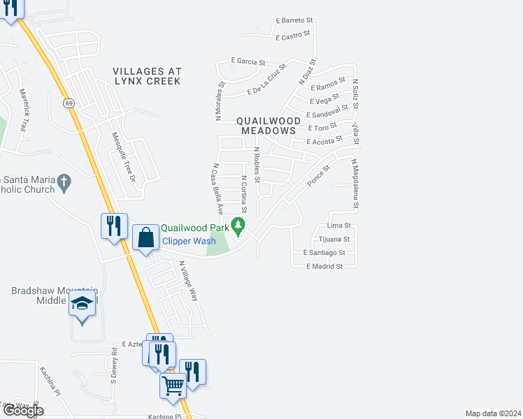map of restaurants, bars, coffee shops, grocery stores, and more near 475 North Mercado Street in Prescott Valley