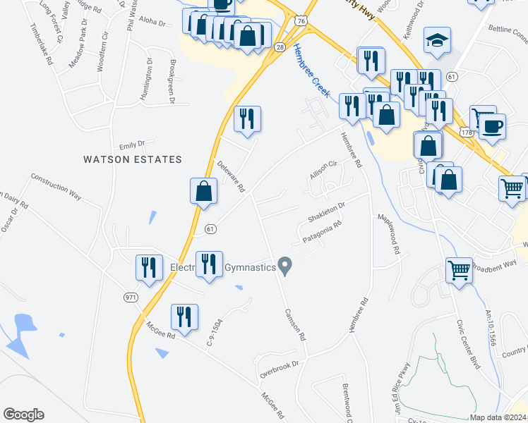 map of restaurants, bars, coffee shops, grocery stores, and more near 101 Summerwalk in Anderson