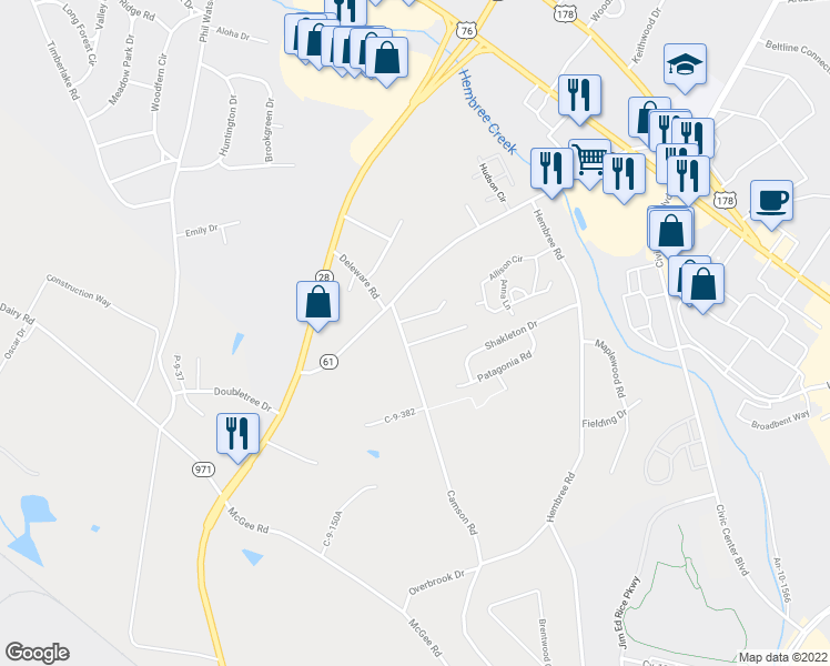 map of restaurants, bars, coffee shops, grocery stores, and more near 103A Summerwalk Court in Anderson