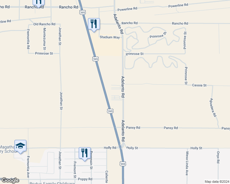 map of restaurants, bars, coffee shops, grocery stores, and more near 16454 Adelanto Road in Adelanto