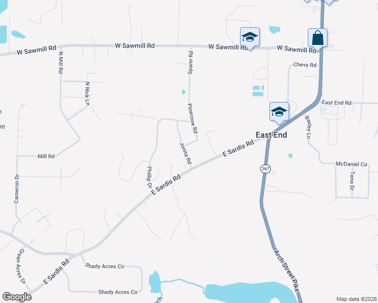 map of restaurants, bars, coffee shops, grocery stores, and more near 21932 Jonita Road in Little Rock