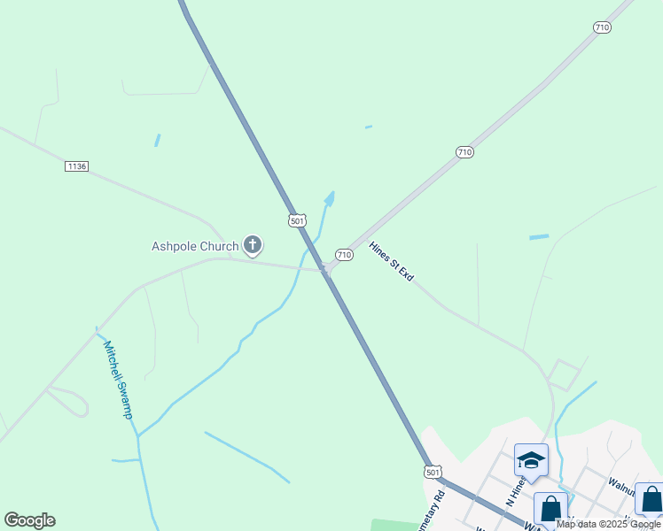 map of restaurants, bars, coffee shops, grocery stores, and more near North Carolina 710 in Rowland