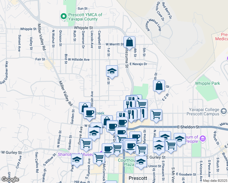 map of restaurants, bars, coffee shops, grocery stores, and more near 259 Vallejo Street in Prescott