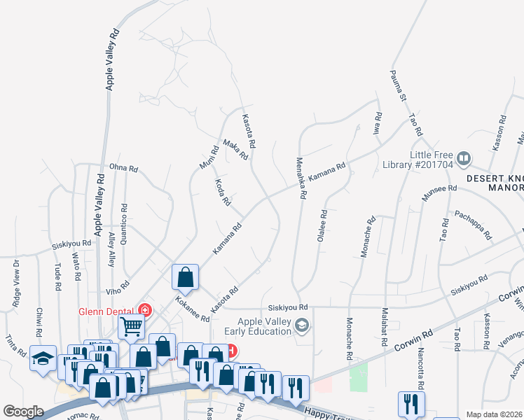 map of restaurants, bars, coffee shops, grocery stores, and more near 16413 Kamana Road in Apple Valley