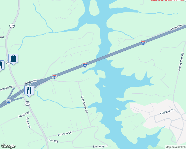 map of restaurants, bars, coffee shops, grocery stores, and more near 1211 Williams Road in Anderson