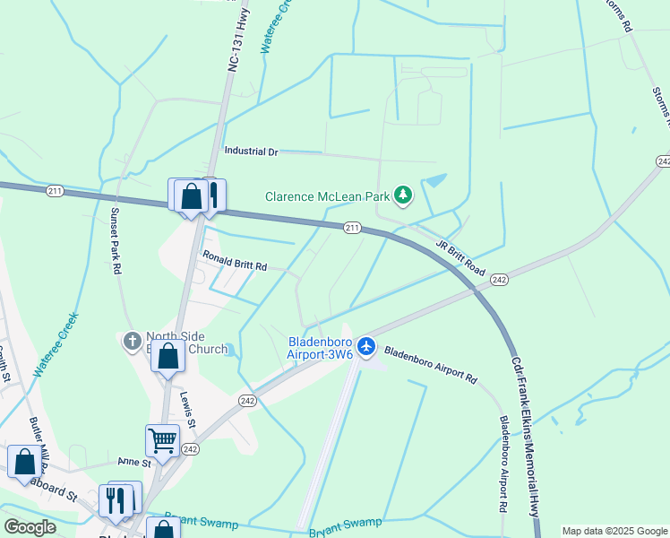 map of restaurants, bars, coffee shops, grocery stores, and more near 141 Todd Britt Road in Bladenboro