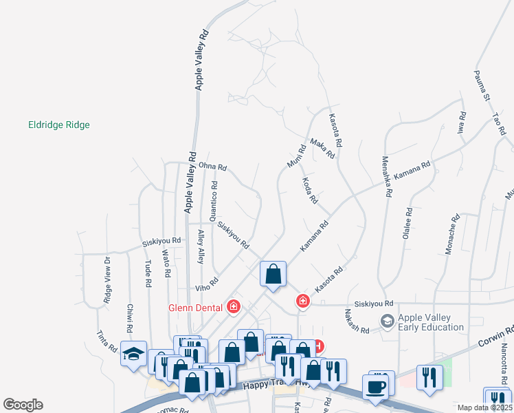 map of restaurants, bars, coffee shops, grocery stores, and more near Viho Road in Apple Valley