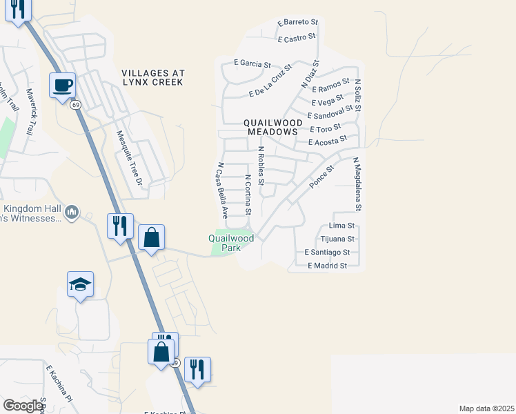 map of restaurants, bars, coffee shops, grocery stores, and more near 480 North Mercado Street in Prescott Valley
