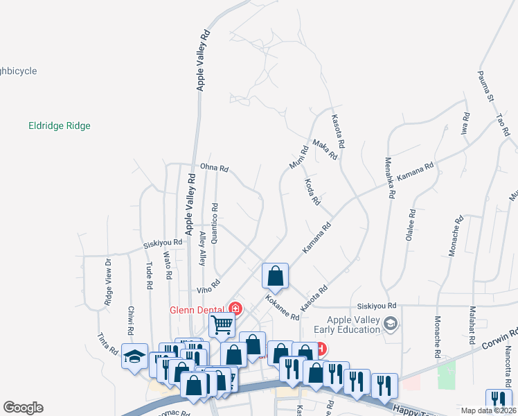map of restaurants, bars, coffee shops, grocery stores, and more near 16405 Viho Court in Apple Valley