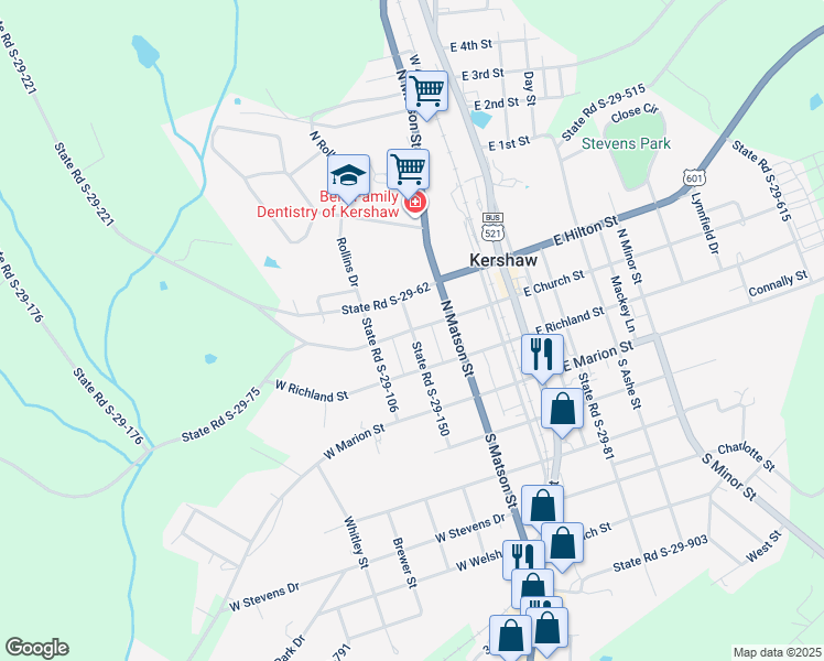 map of restaurants, bars, coffee shops, grocery stores, and more near 401 State Road S-29-75 in Kershaw