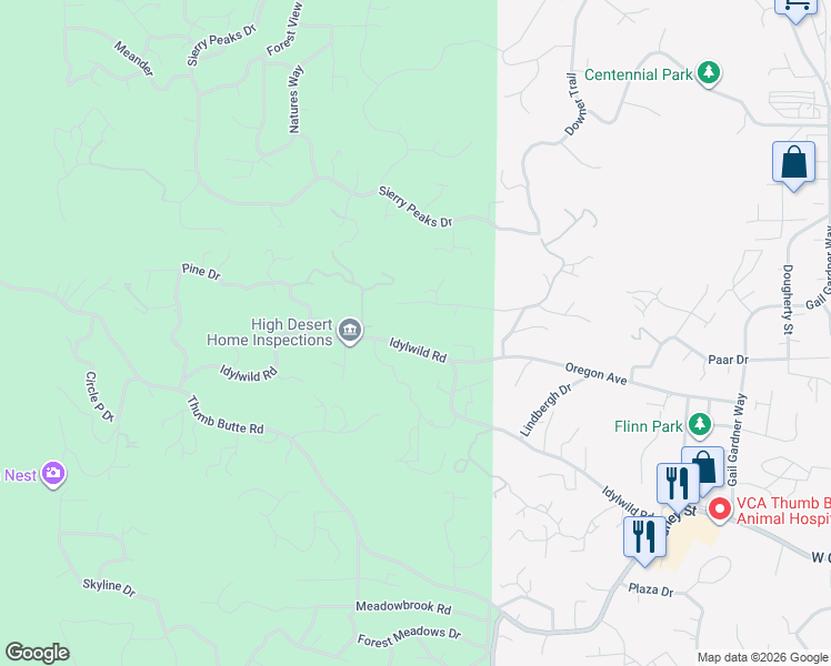 map of restaurants, bars, coffee shops, grocery stores, and more near 1838 Idylwild Road in Prescott