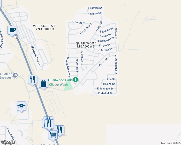 map of restaurants, bars, coffee shops, grocery stores, and more near 12864 Ponce Street in Prescott Valley