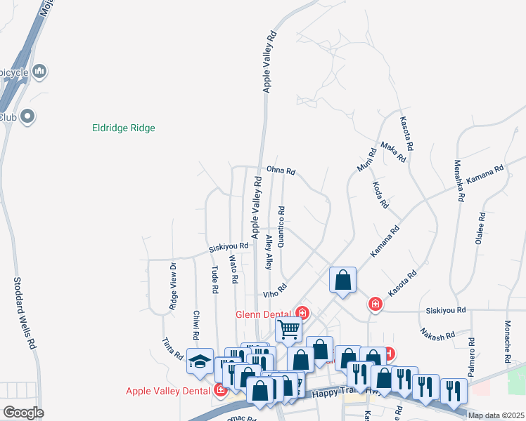 map of restaurants, bars, coffee shops, grocery stores, and more near Apple Valley Road in Apple Valley