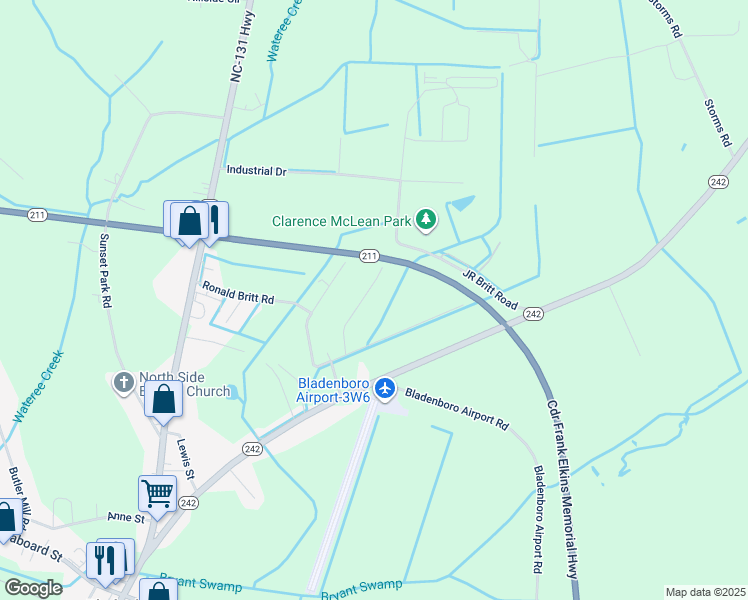 map of restaurants, bars, coffee shops, grocery stores, and more near 179 Todd Britt Road in Bladenboro