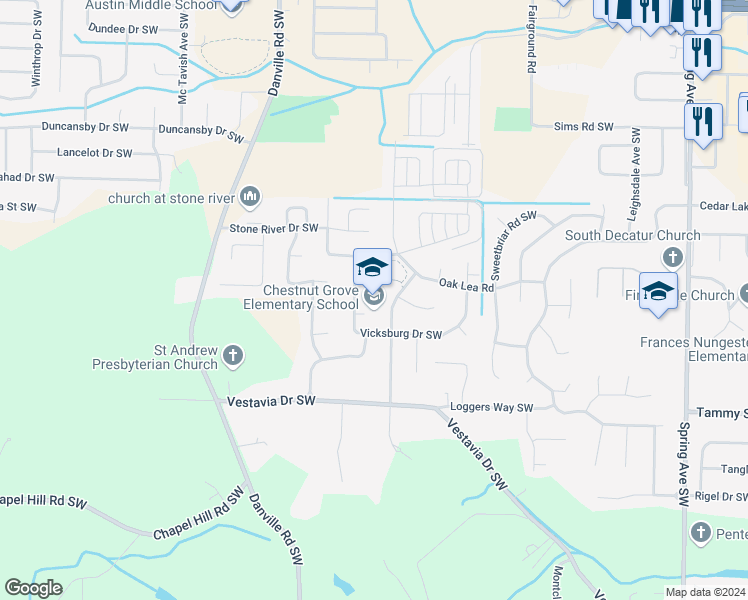 map of restaurants, bars, coffee shops, grocery stores, and more near 3205 Cedarhurst Drive in Decatur