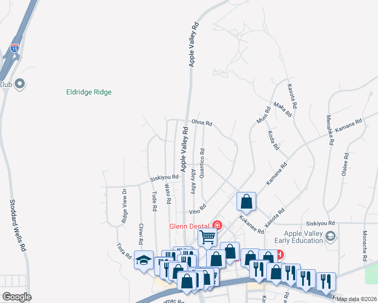 map of restaurants, bars, coffee shops, grocery stores, and more near 16421 Apple Valley Road in Apple Valley