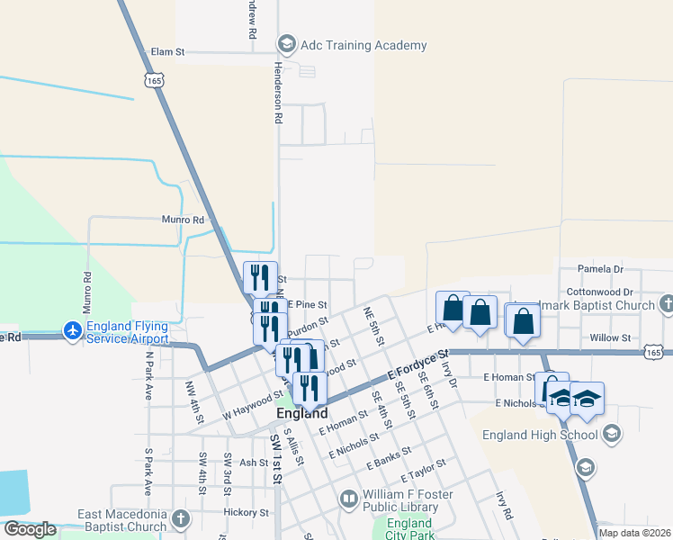 map of restaurants, bars, coffee shops, grocery stores, and more near 223 Maple Street in England