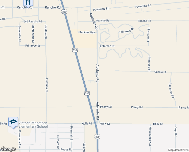 map of restaurants, bars, coffee shops, grocery stores, and more near 16454 Adelanto Road in Adelanto